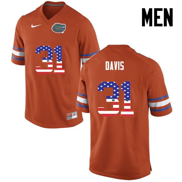 Men's NCAA Florida Gators Shawn Davis #31 Stitched Authentic USA Flag Fashion Nike Orange College Football Jersey MXI2765OW